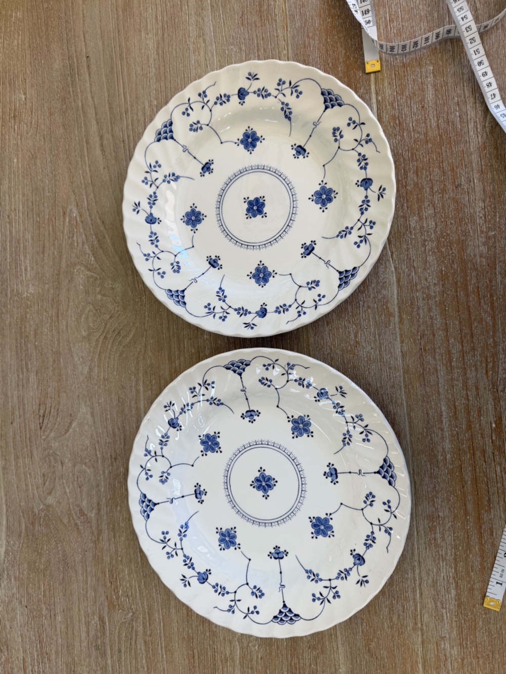 Set of 2 Myott Finlandia Blue and White Dinner Plates Staffordshire England 1982